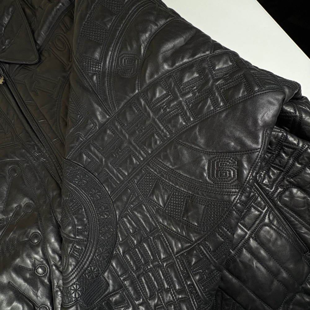 Vintage Pelle Pelle Marc Buchanan Embossed Leather Bomber Jacket 56‎ Y2K - Picture 7 of 16